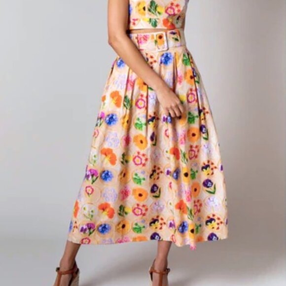 Rachel Antonoff Dresses & Skirts - Rachel Antonoff Vinita Pleated Midi Skirt Loria's Cookies Floral Beige Dots 6